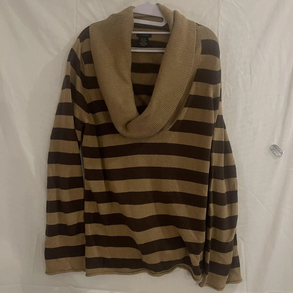 VTG Calvin Klein Jeans Sweater Women's XL Brown‎ Striped LONG Cowl Neck WGAGN36